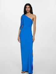 Mango Blue One Shoulder Maxi Dress With Split - Image 1 of 6