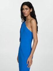 Mango Blue One Shoulder Maxi Dress With Split - Image 3 of 6