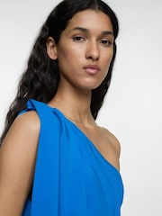 Mango Blue One Shoulder Maxi Dress With Split - Image 4 of 6