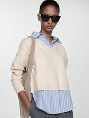 Mango Cream Combined Shirt Sweater - Image 1 of 6