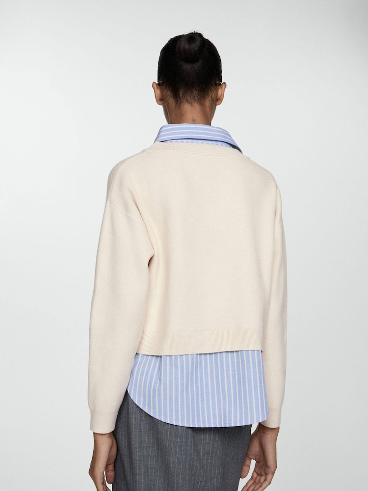 Mango Cream Combined Shirt Sweater - Image 2 of 6