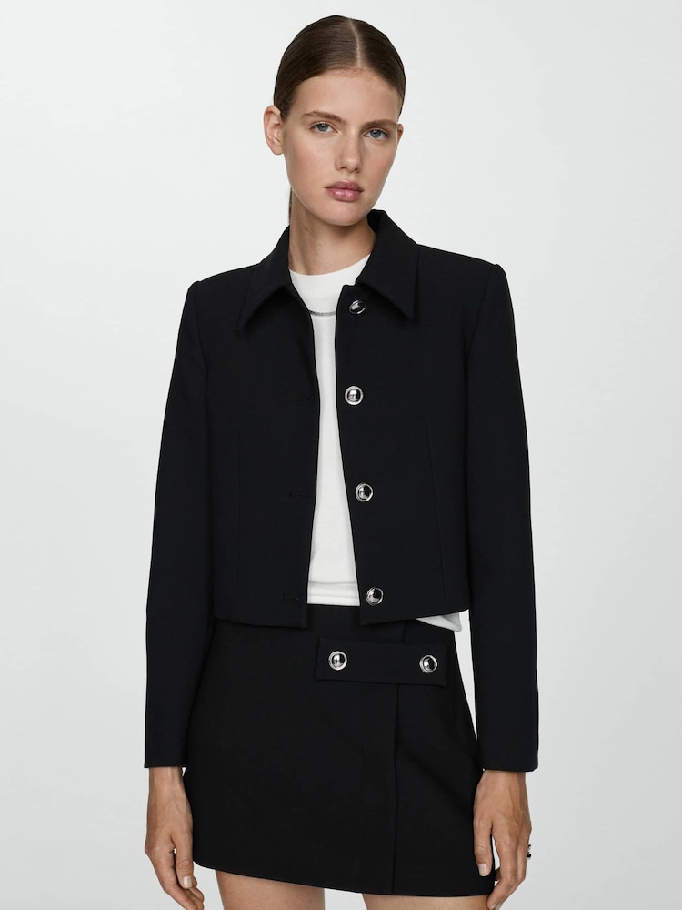 Mango Black Tailored Cropped Jacket - Image 1 of 7 Mango Black Tailored Cropped Jacket - Image 1 of 7