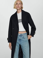 Mango Black Double-Breasted Trench Coat - Image 3 of 6