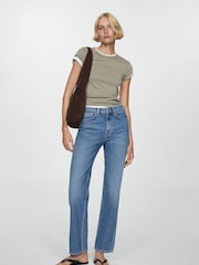Mango Blue Matilda Mid Rise Straight Leg 100% Cotton Jeans - Image 1 of 7