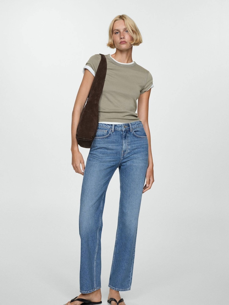 Mango Blue Matilda Mid Rise Straight Leg 100% Cotton Jeans - Image 1 of 7