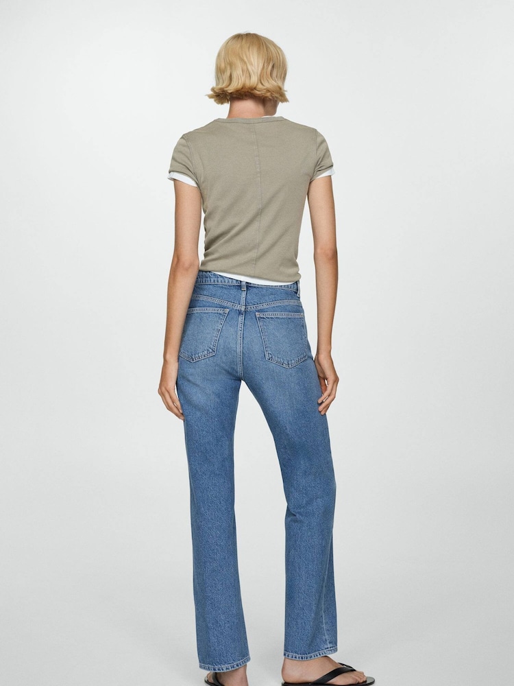 Mango Blue Matilda Mid Rise Straight Leg 100% Cotton Jeans - Image 2 of 7
