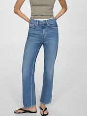 Mango Blue Matilda Mid Rise Straight Leg 100% Cotton Jeans - Image 3 of 7