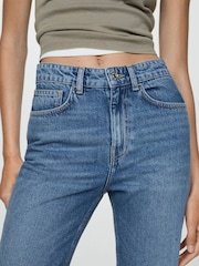 Mango Blue Matilda Mid Rise Straight Leg 100% Cotton Jeans - Image 5 of 7