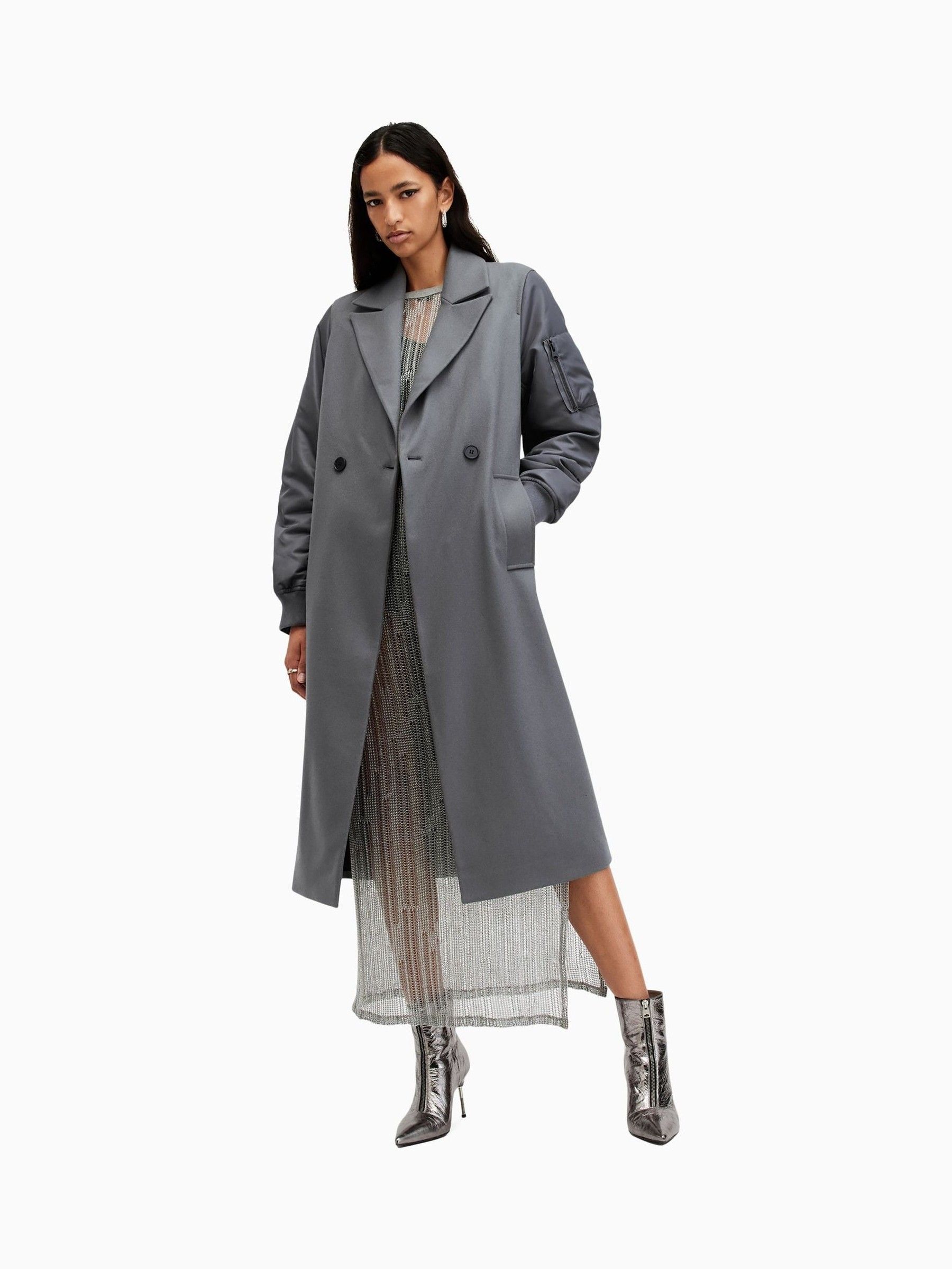 【即日発送】 Buy AllSaints Grey Paulah Coat from Next USA トップス