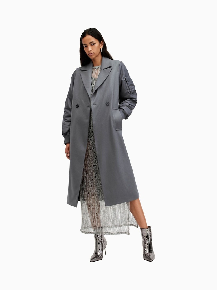 AllSaints Grey Paulah Coat - Image 3 of 7
