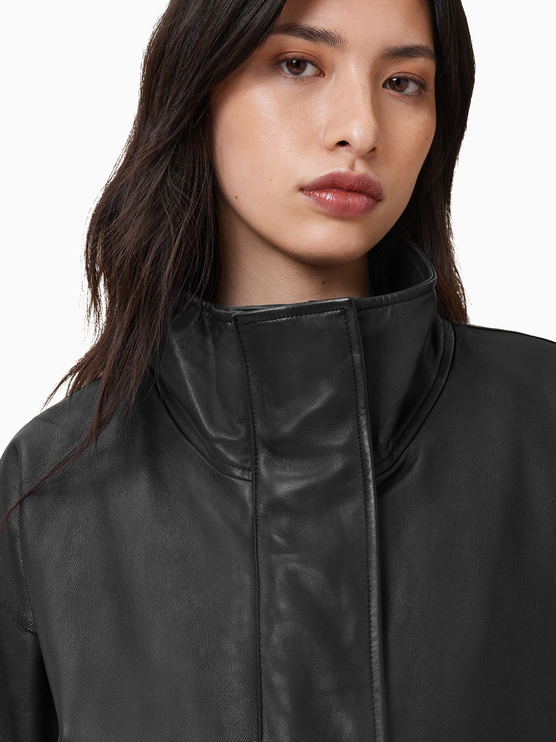 Buy AllSaints Black Ryder Black Funnel Neck Leather Jacket from