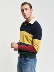 GANT Blue Sweat Colour Block Heavy Rugby Polo Shirt - Image 1 of 7