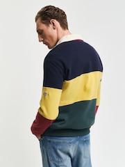 GANT Blue Sweat Colour Block Heavy Rugby Polo Shirt - Image 2 of 7