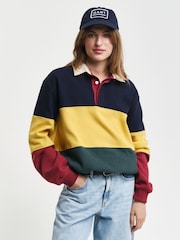 GANT Blue Sweat Colour Block Heavy Rugby Polo Shirt - Image 5 of 7