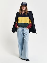 GANT Blue Sweat Colour Block Heavy Rugby Polo Shirt - Image 6 of 7