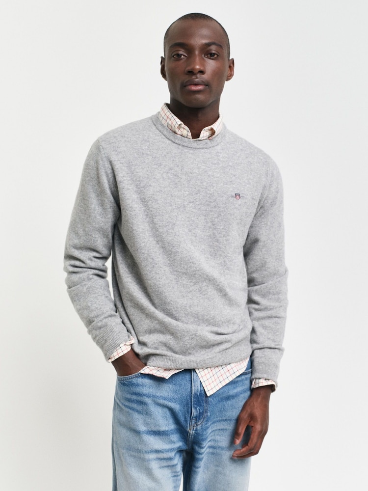 GANT Grey Superfine Lambswool Crew Neck Jumper - Image 1 of 4