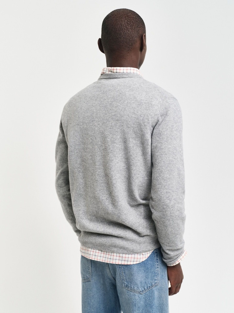 GANT Grey Superfine Lambswool Crew Neck Jumper - Image 2 of 4