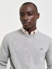 GANT Grey Superfine Lambswool Crew Neck Jumper - Image 3 of 4
