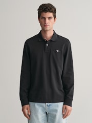 GANT Black Regular Long Sleeve 100% Cotton Sheild Pique Rugby Polo Shirt - Image 1 of 4