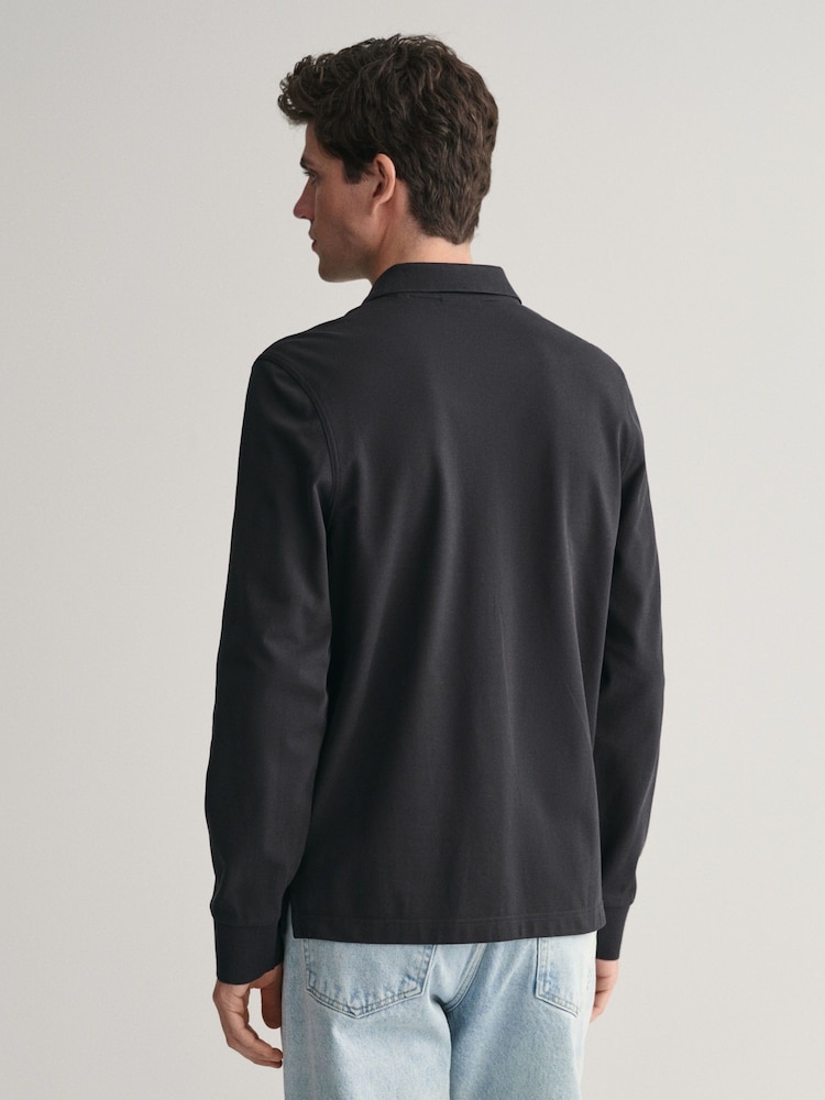 GANT Black Regular Long Sleeve 100% Cotton Sheild Pique Rugby Polo Shirt - Image 2 of 4