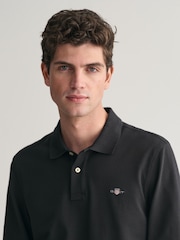 GANT Black Regular Long Sleeve 100% Cotton Sheild Pique Rugby Polo Shirt - Image 4 of 4