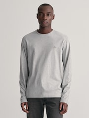 GANT Grey Regular Fit Shield Logo Long Sleeve 100% Cotton T-Shirt - Image 1 of 5