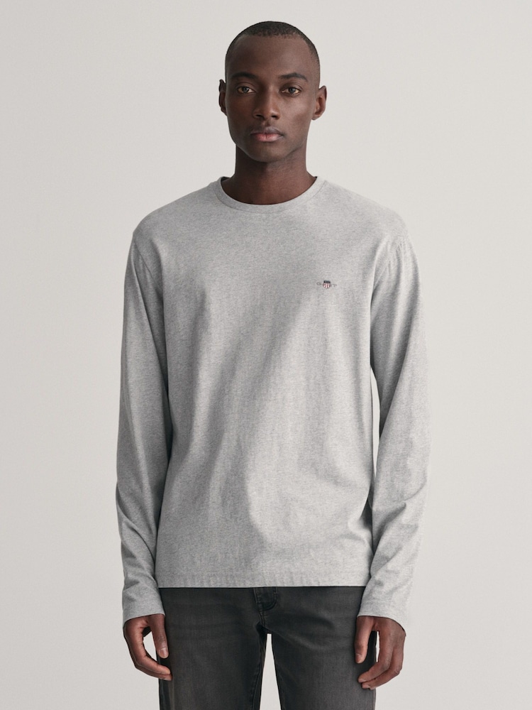 GANT Grey Regular Fit Shield Logo Long Sleeve 100% Cotton T-Shirt - Image 1 of 5