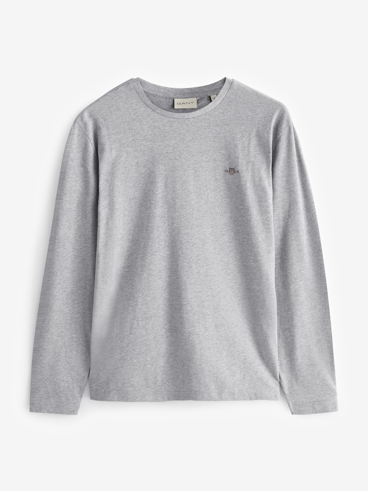 GANT Grey Regular Fit Shield Logo Long Sleeve 100% Cotton T-Shirt - Image 5 of 5