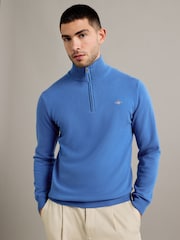 GANT Blue Superfine Lambswool Quarter Zip Jumper - Image 1 of 4