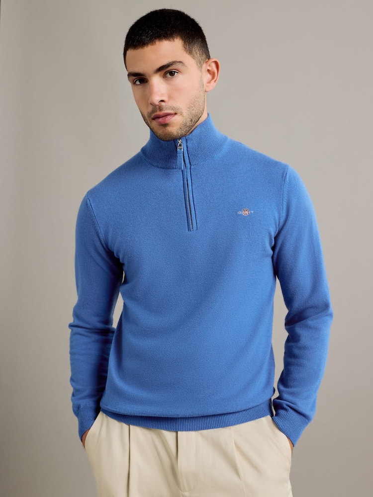 GANT Blue Superfine Lambswool Quarter Zip Jumper - Image 1 of 4