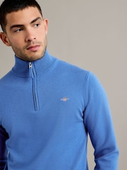 GANT Blue Superfine Lambswool Quarter Zip Jumper - Image 3 of 4