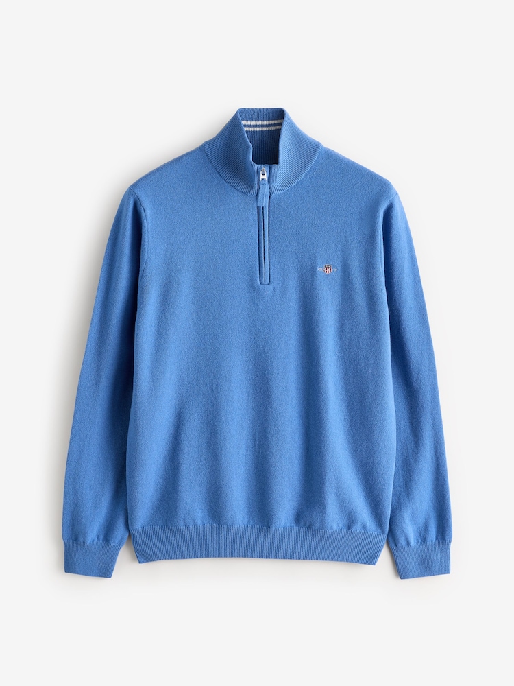 GANT Blue Superfine Lambswool Quarter Zip Jumper - Image 4 of 4
