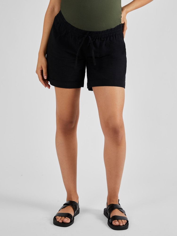 JoJo Maman Bébé Black Maternity Linen Blend Shorts - Image 1 of 4