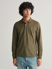 GANT Green Regular Long Sleeve 100% Cotton Sheild Pique Rugby Polo Shirt - Image 1 of 4