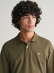 GANT Green Regular Long Sleeve 100% Cotton Sheild Pique Rugby Polo Shirt - Image 4 of 4
