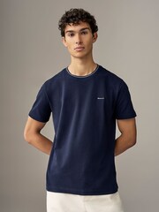 GANT Blue Textured Rib Short Sleeve 100% Cotton T-Shirt - Image 1 of 5