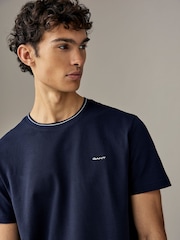 GANT Blue Textured Rib Short Sleeve 100% Cotton T-Shirt - Image 3 of 5