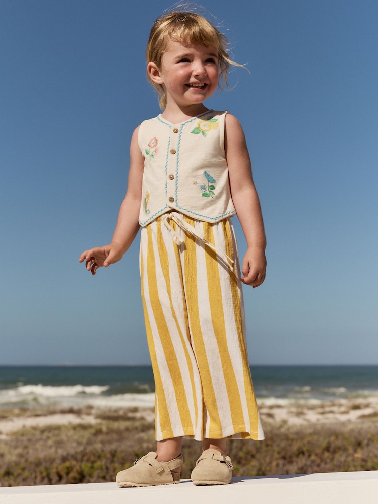 White Flowers Embroidered Waistcoat and Trousers Set (3mths-7yrs) - Image 1 of 3