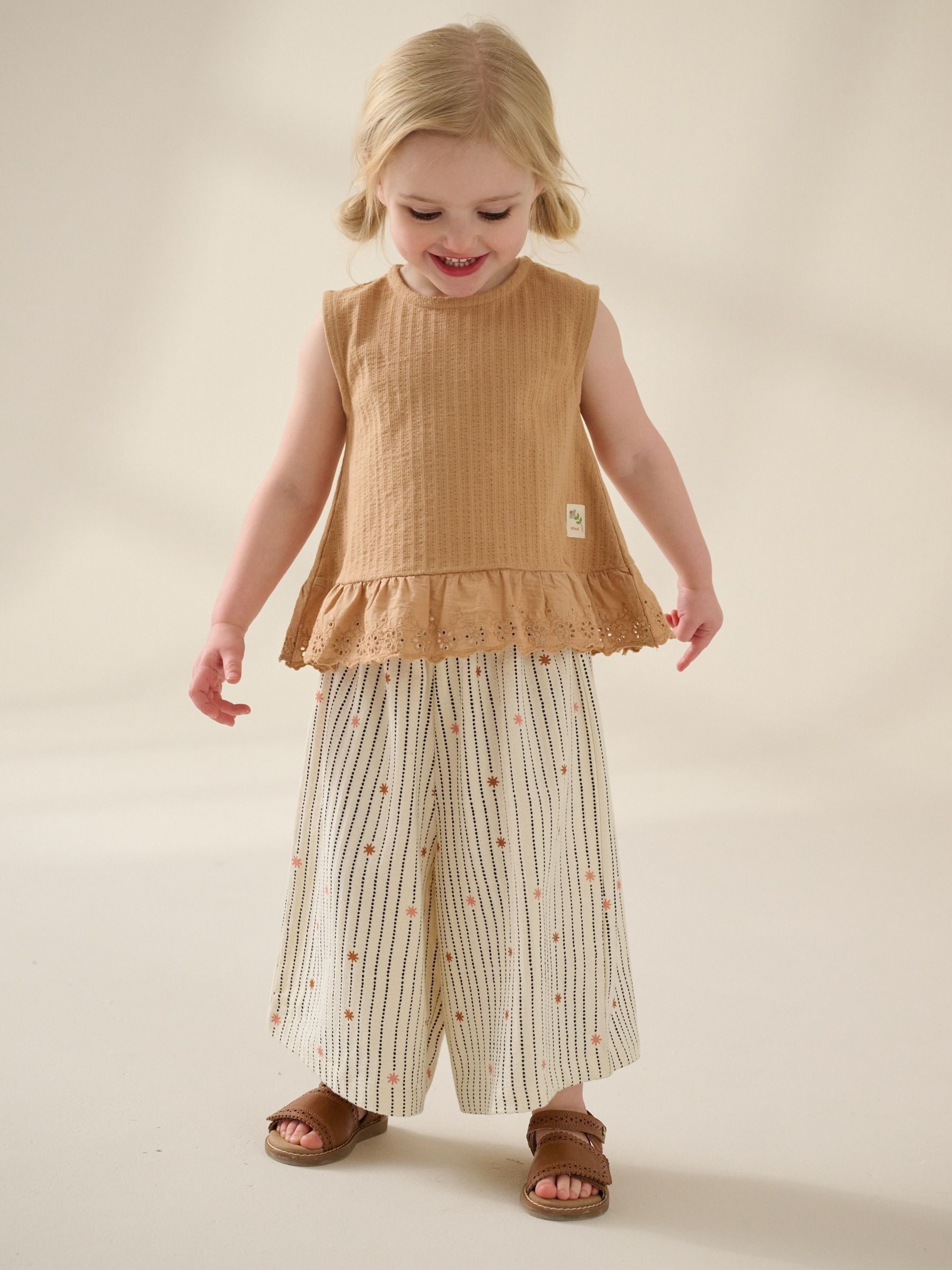 Neutral/Tan 100% Cotton Frill Vest and Wide Leggings (3mths-7yrs)