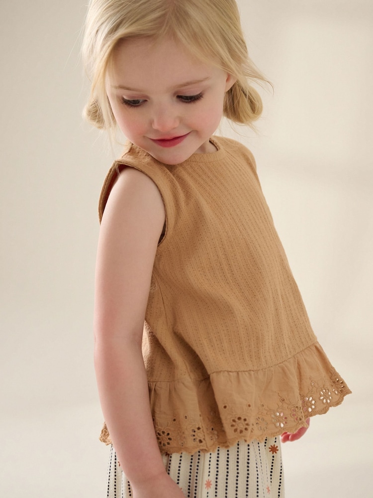 Neutral/Tan Frill Vest and Wide Leggings Set (3mths-7yrs) - Image 2 of 7
