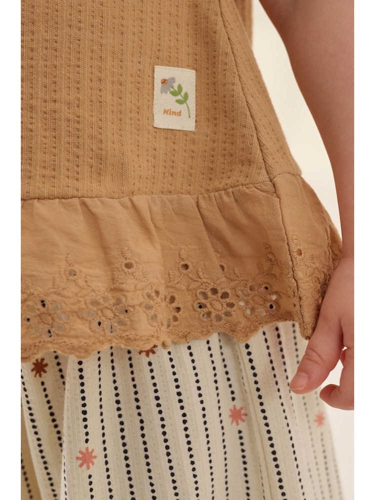 Neutral/Tan Frill Vest and Wide Leggings Set (3mths-7yrs) - Image 3 of 7