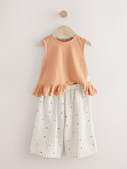 Neutral/Tan Frill Vest and Wide Leggings Set (3mths-7yrs) - Image 4 of 7