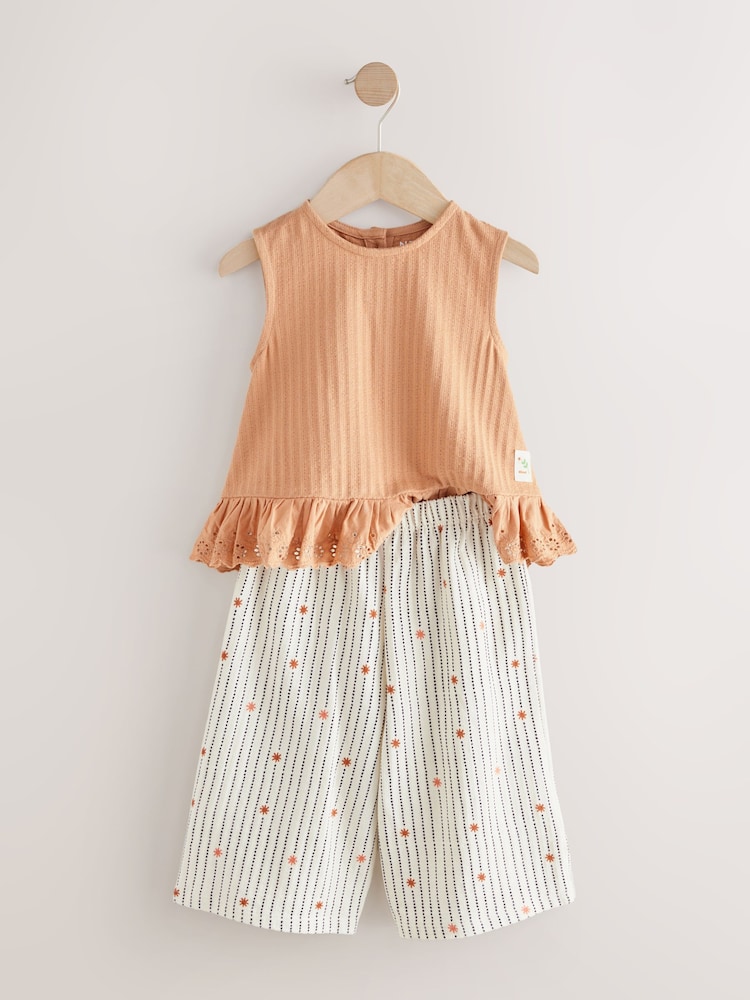 Neutral/Tan Frill Vest and Wide Leggings Set (3mths-7yrs) - Image 4 of 7