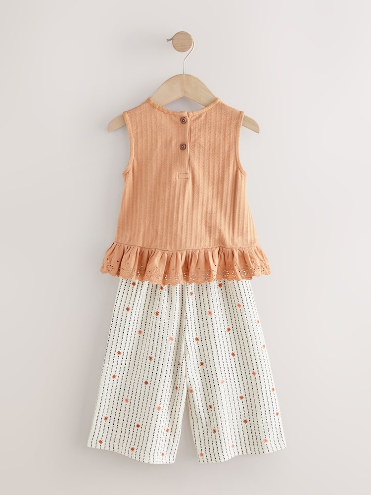 Neutral/Tan Frill Vest and Wide Leggings Set (3mths-7yrs) - Image 5 of 7
