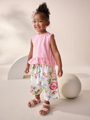 Pink Floral Frill Vest and Wide Leggings Set (3mths-7yrs) - Image 1 of 8