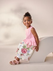 Pink Floral Frill Vest and Wide Leggings Set (3mths-7yrs) - Image 3 of 8