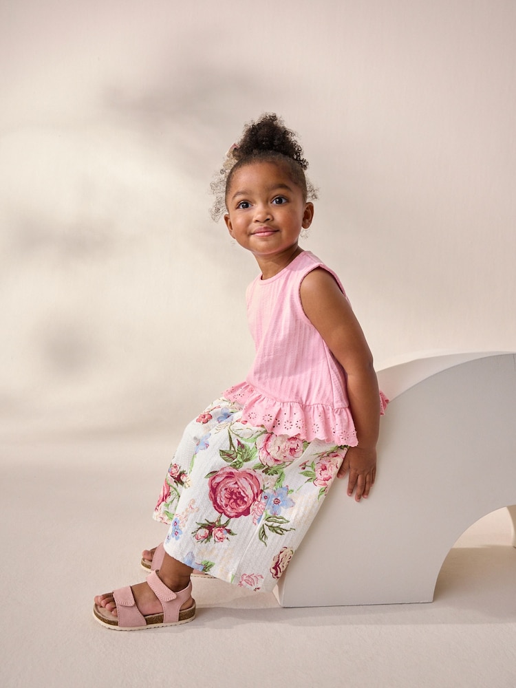 Pink Floral Frill Vest and Wide Leggings Set (3mths-7yrs) - Image 3 of 8