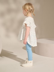 White/Blue Ditsy Floral Short Sleeve Peplum Top and Leggings Set (3mths-7yrs) - Image 2 of 9