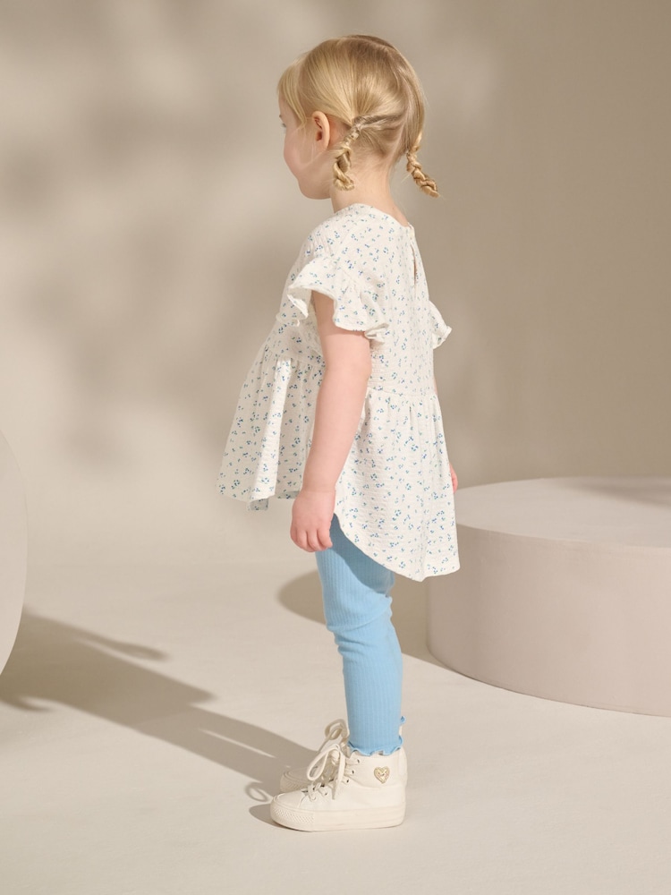 Blanco/Azul Floral con florecitas - Conjunto de leggings y top peplum de manga corta (3meses-7años) - Imagen 2 de 9 Blanco/Azul Floral con florecitas - Conjunto de leggings y top peplum de manga corta (3meses-7años) - Imagen 2 de 9