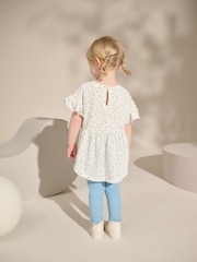 White/Blue Ditsy Floral Short Sleeve Peplum Top and Leggings Set (3mths-7yrs) - Image 3 of 9